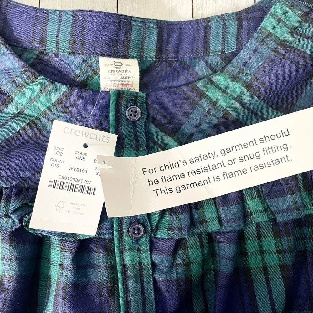 CREWCUTS SLEEP WEAR Tartan Plaid Long Sleeve Ruffle Nightgown House Dress